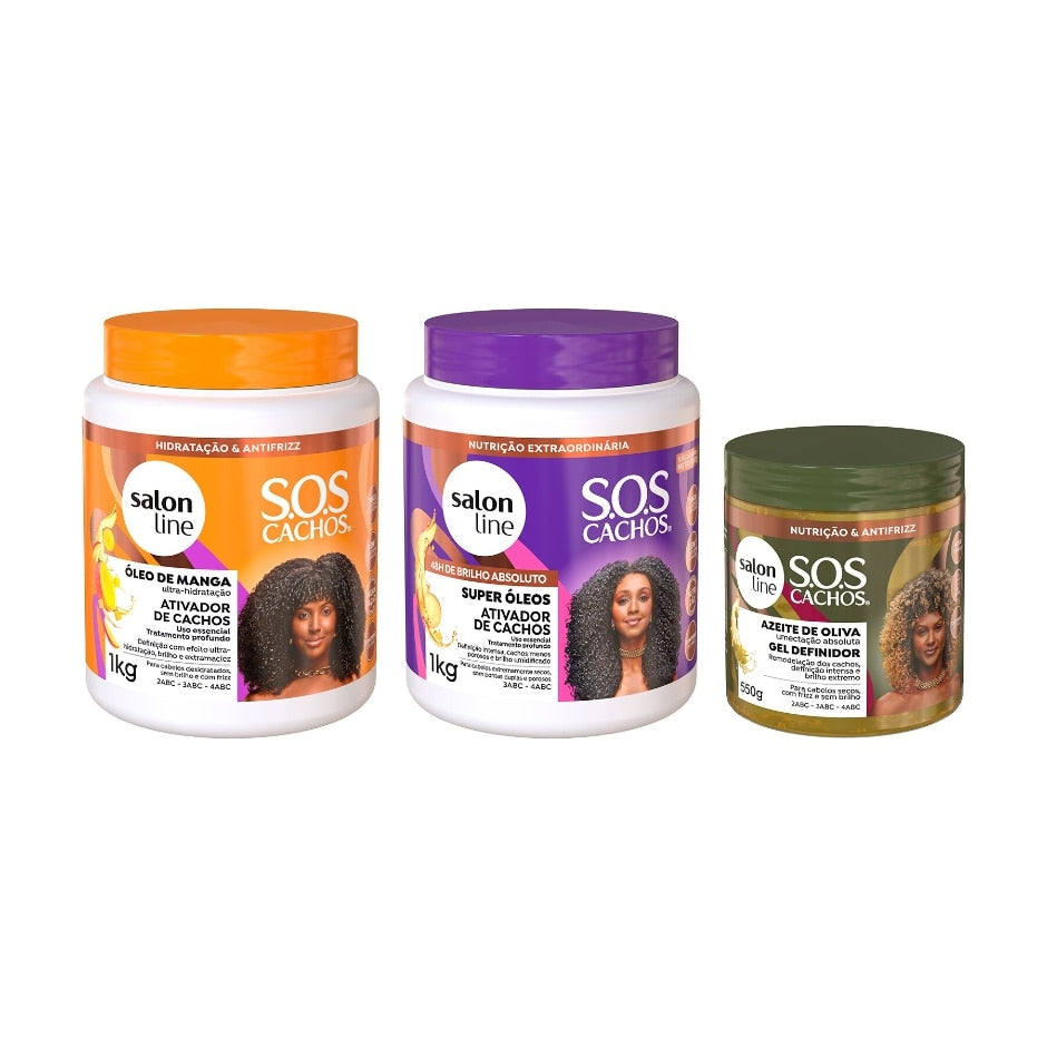 Kit com 2 Ativadores de Cachos + Gel Definidor SOS Cachos Salon Line