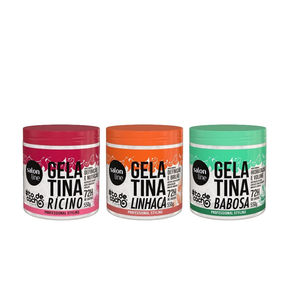 Kit com 3 gelatinas #todecacho Babosa, Linhaça e Óleo de Rícino Salon Line