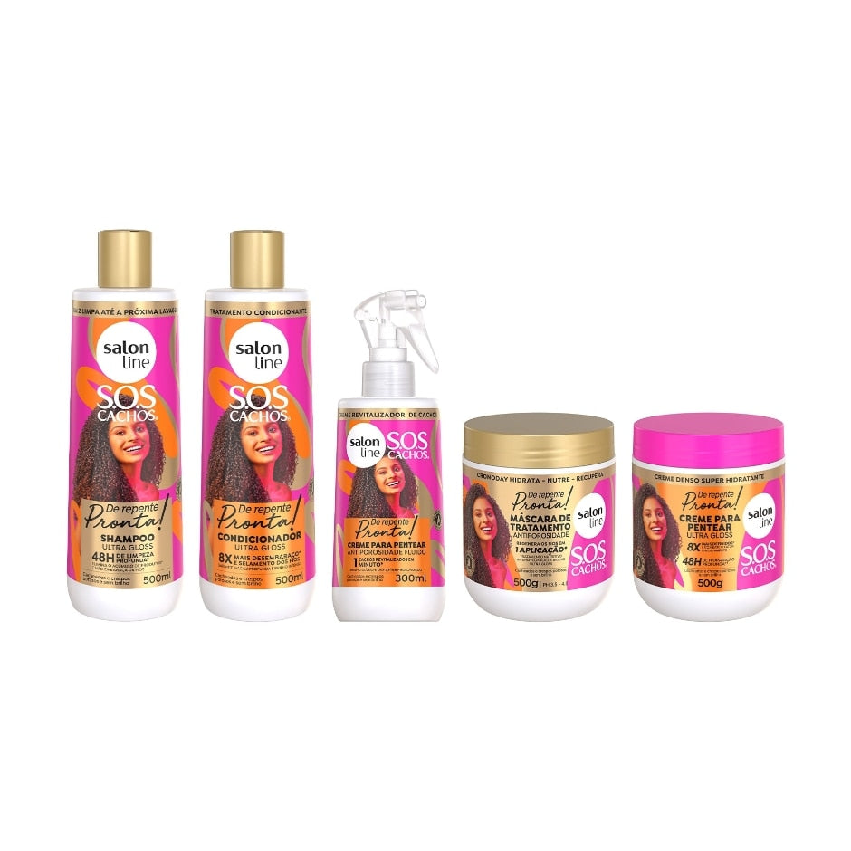 Kit Shampoo + Condicionador + Máscara Antiporosidade e Cremes para Pentear SOS Cachos De Repente Pronta!